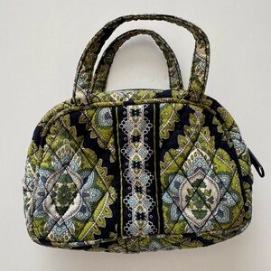 Vera Bradley Provence Mini Bowler Bag – Retired Quilted Satchel, Green & Blue